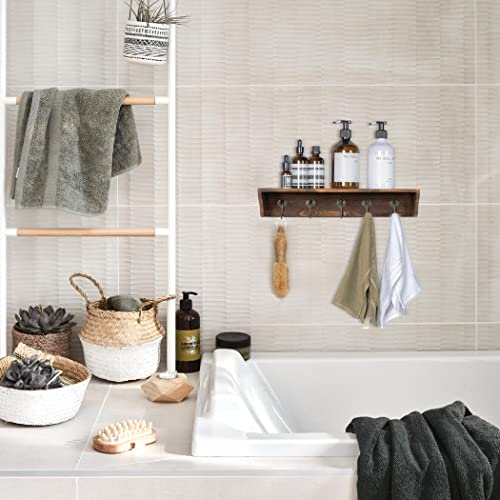 LAVIEVERT Coat Hooks Wall Mounted, Hanging Entryway Shelf Farmhouse Mounted Coat Rack with Display Shelf and 5 Vintage Metal Hooks for Hallway, K