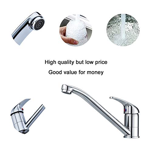 Kitchen Sink Mixer Tap Single Lever with Long Swivel Spout Monobloc Faucet Solid Brass Body Chrome