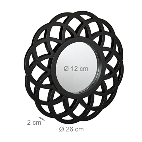 Relaxdays Set of 3 Mirrors, Round, Decorative, Ø 26 cm, Wall Mounted, Plastic Frame, Lounge, Bedroom & Hallway, Black, Glass