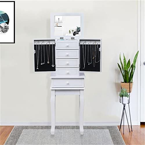 FGHOEV Standing Jewelry Armoire with, 5 Drawers & 14 Necklace Hooks, Jewelry Cabinet Chest with Removable Ring Storage Slot
