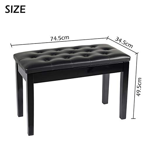 GRANDMA SHARK Piano Stool, Dressing Table Stool, Double Seat Keyboard Bench with Storage Compartment, Soft Faux Leather Padded Seat (Button)
