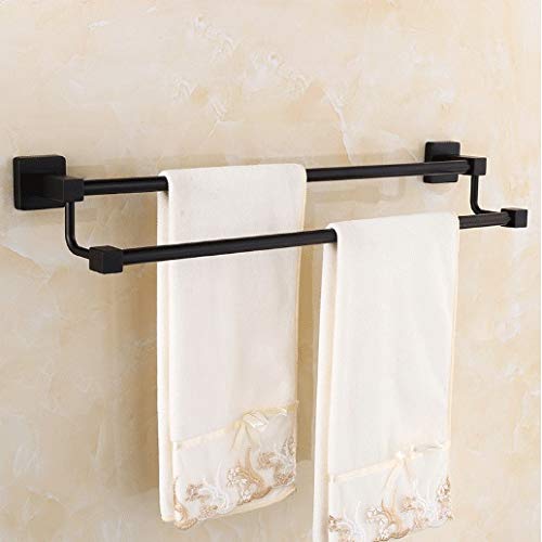 SMLJLQ Black towel rack European style bathroom stainless steel double towel towel rack