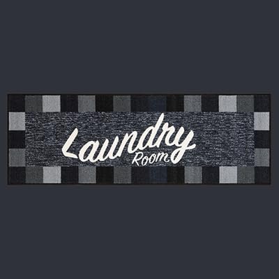 Ottomanson Laundry Collection Checkered Border Rubberback Mat, 67 cm x 90 cm, Black