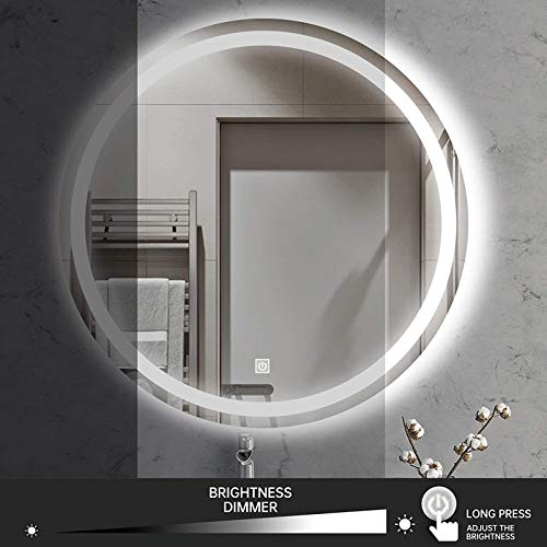 Led Bathroom Mirror Illuminated Led Smart Makeup Vanity Polished Edges, Touch Dimmble Switch Color Change Temperature, Led + Antifog, 60 * 60cm