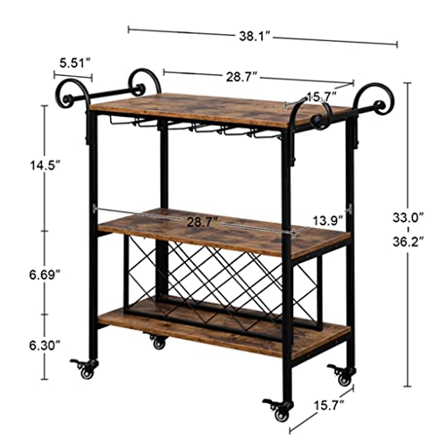 DSHGDJF 2-Layer Double-Armrest Diamond Wine Bottle Rack 1.5mm Thick Fire Pattern Density Board Movable Iron Wood Wine Cart