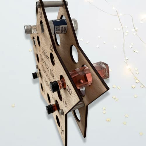 My Gift Tree Advent Calendar Bottle Holder Small Bottles of Wine, Prosecco or Champagne - Wooden Star Design Kitchen Accessories Bottle Organiser