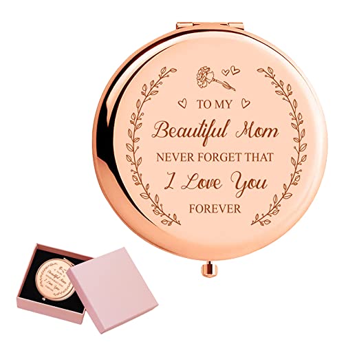 ORIGACH Bonus Daughter Gifts - To My Bonus Daughter Rose Gold Magnifying Makeup Compact Mirror with Gift Box, 1X/2X Magnification - Birthday Gift