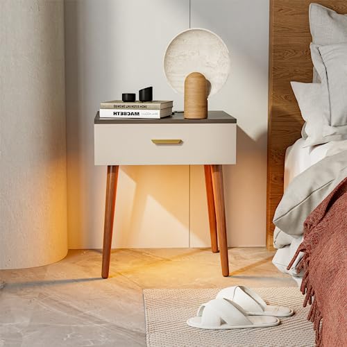 Frylr Nightstand with LED Light,End Table with Charging Station Touch & Hand Waving Control Bedside Tables, Side Table for Bedrooms, Living Room,