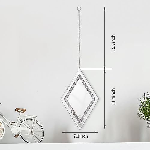 Pibeyer Silver Diamond Shaped Wall Mirror Set of 3, Decorative Crystal Crush Diamond Mirrors for Bedroom, Living Room & Hallway, Home Decor