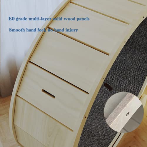 Cat Running Wheel, Cat Exercise Wheel Treadmill with Carpeted Runway, Fitness Weight Loss Device, Natural Wood Color (S)