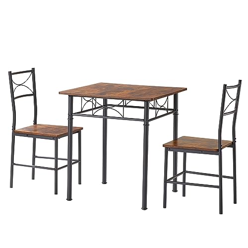 MEGOIVARTEN 3 Piece Small Square Dining Table Set for Kitchen Breakfast Nook, Pub Dining Set, Modern Square bar Table and Stools for 2, Wood Grai