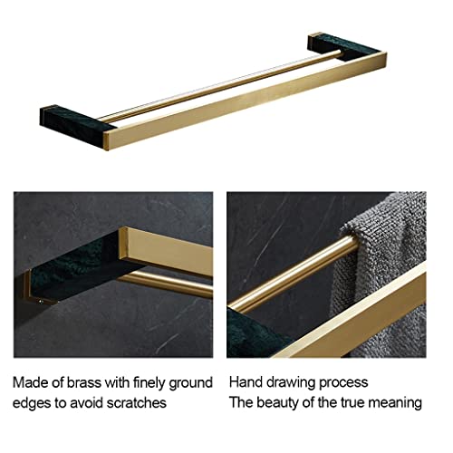 HIGOH Towel Racks, Towel Rail for Bathroom,Light Brass Brushed Towel Bar,Bathroom Hand Towel Holder,Double-Bar Nordic Bathroom Marble
