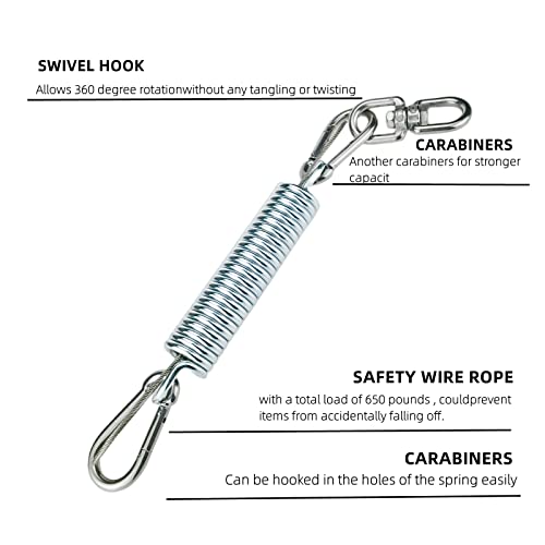 Eidoct Porch Swing Spring with Safety Steel Wire, 650 LB Capacity Stainless Steel Heavy Duty Hammock Chair Hanging Kit Include Spring, Carabiners