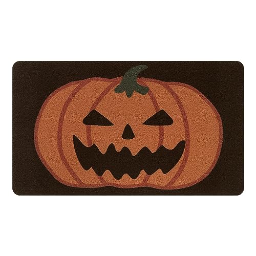 Lahome Halloween Decorative Door Mat, Outdoor Indoor Front Doormat with PVC Backing, Durable Non Slip Black Pumpkin Coir Door Mats for Entrance P