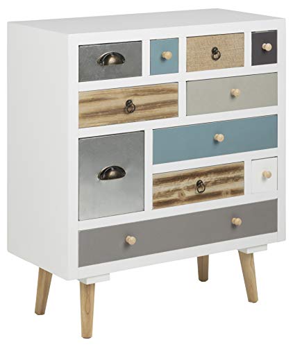 AC Design Furniture 63374 suwen Multi Drawer Chest, Pine Legs, Clear Coat, Set of 11, White