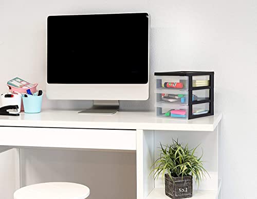 Iris Ohyama, Tower, Chest of Drawers, Plastic Storage Organizer with ergonomic handle, 2L, Set of 2, 3 drawers, Robust, BPA free, Office, Bedroom