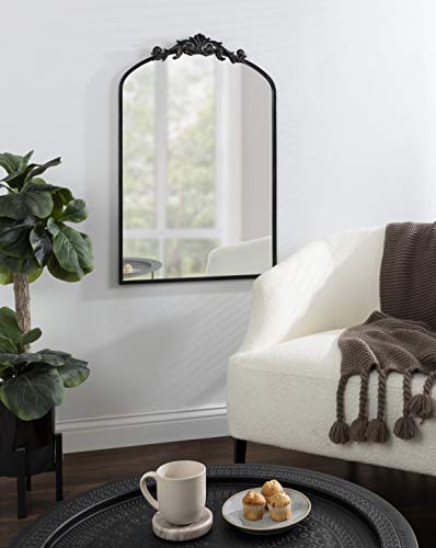 Kate and Laurel Arendahl Traditional Arch Mirror, 24 x 36, Antique Black, Baroque Inspired Wall Decor