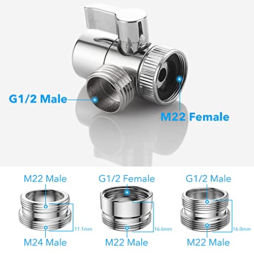 Roscid Sink Faucet Sprayer Attachment Set, Kitchen Bathroom Pet Bathing Shower Head with 9.8ft Hose and G1/2 / M22 / M24 Faucet Adapters, Hair Wa