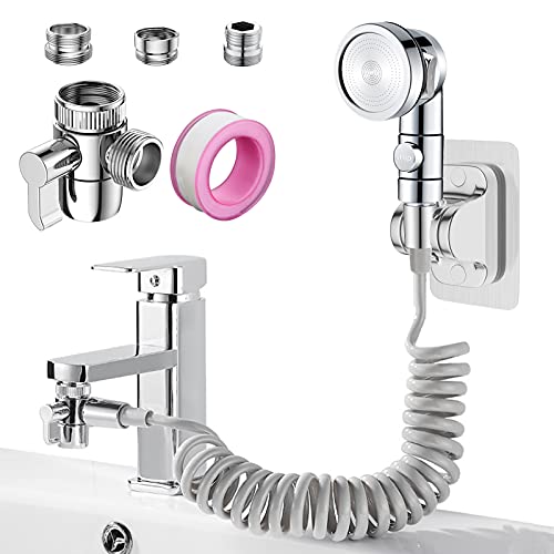Roscid Sink Faucet Sprayer Attachment Set, Kitchen Bathroom Pet Bathing Shower Head with 9.8ft Hose and G1/2 / M22 / M24 Faucet Adapters, Hair Wa