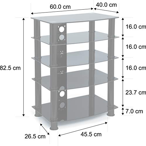 Homeology Galago 5-Shelf Premium Gloss Black Glass with Black Legs AV Rack