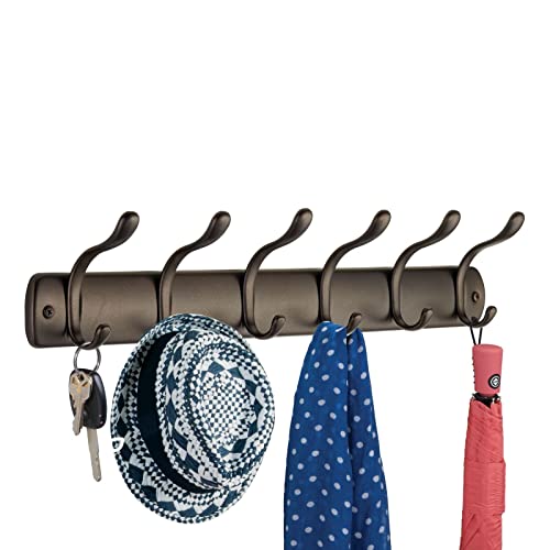 mDesign Wall Mounted Coat Rack - Coat Rail with 6 Door Coat Rails for Jackets, Robes, Scarves and Towels - Wardrobe Coat Rack - Bronze - Pack of