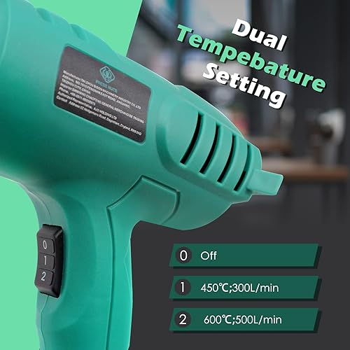 2000W Heat Gun, Heavy Duty Hot Air Gun Kit Variable Temperature Settings 450ºC & 600ºC, with 4 Nozzles for DIY, Stripping Paint, Shrinking PVC an