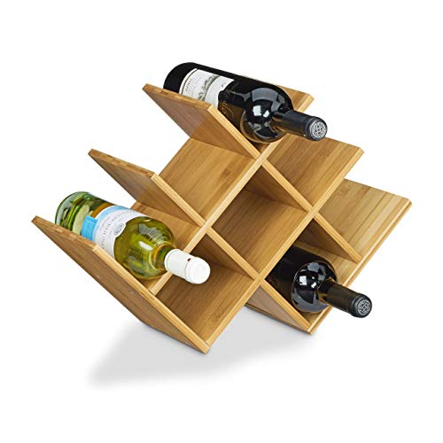Relaxdays Rack made Bamboo, Size: 31.5 x 47 x 16.5 cm 8 Shelf Wooden Holder for Standard Wine Bottles, Natural Brown, Wood, 16.5 x 47 x 31.5 cm