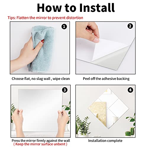 Fowecelt Acrylic Mirror Tiles Stick - 4pcs Mirror Full Length for Walls, Stick on Mirrors for Wardrobe Doors, Self Adhesive Mirror for Home Gym,