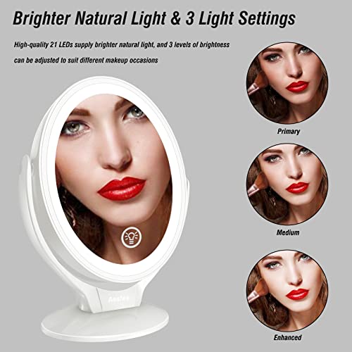 Aesfee LED Lighted Makeup Vanity Mirror Rechargeable, 1x / 7x Magnification Double Sided Magnifying Mirror with Dimmable Touch Screen, Portable I