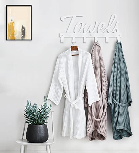 Livelab Towel Rack, Towel Racks for Bathroom Wall Mounted, 6 Hooks White Towel Holder for Bathroom Space Saving, Waterproof Rustproof Easy Instal