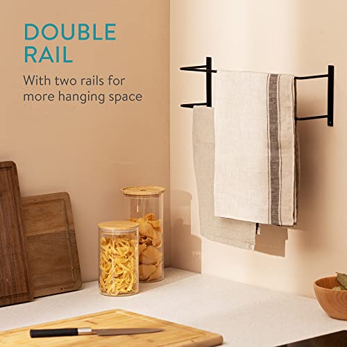 Navaris Black Towel Rail - 42x14x11cm Wall Mounted 2-Rail Towel Rack - Double Rail Towel Drying Rack - Metal Holder for Towels in Bathroom or Kit