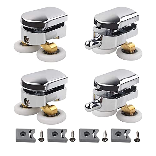 Houdao 4pcs Curved Shower Door Rollers 23mm Replacement Shower Door Wheels with Anti-Collision Block and Screws Chrome Shower Door Rollers for Cu