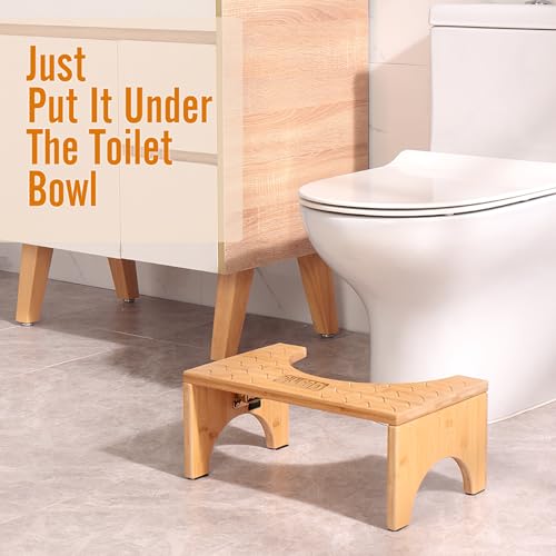 DEANIC Bamboo Toilet Stool for Adults, Poop Stool for Bathroom, Folding Toilet Step, Toilet Foot Stool with Non-slip Pads, 18cm Height Step Stool