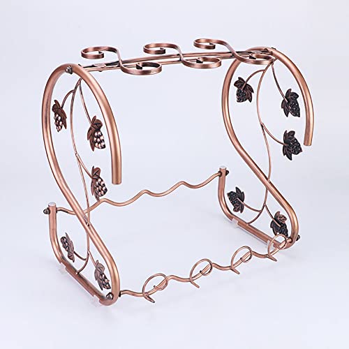 DISHENGZHEN Wine Rack 4 Bottles, Countertop Wine Bottles Holder Racks, Metal Copper Wine Glass Holder,Wine Storage Organizer Free Standing, Wine