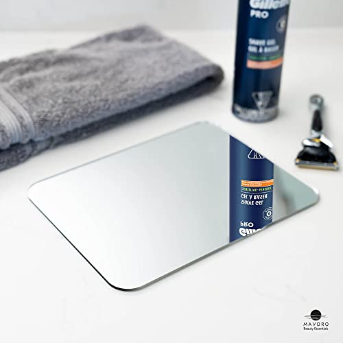 Mavoro Shaving Mirror for Shower - 3M Adhesive Shower Mirror. 7x9in Acrylic Mirror, Unbreakable Mirror with Less Fogging. Sleek Frameless Mirror.