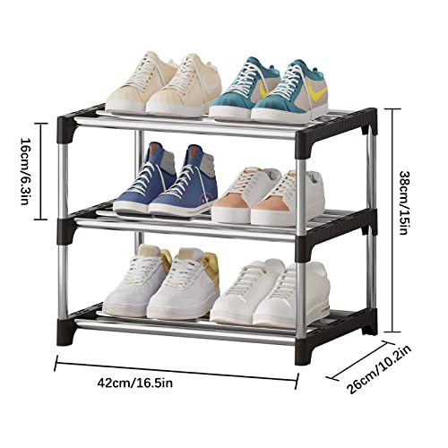 NIAWECAN Small Shoe Rack, Stackable Shoe Rack 3 Tier, Footware Storage, Lightweight Shoe Rack Storage Organizer, Sturdy Narrow Shoe Shelf for Clo