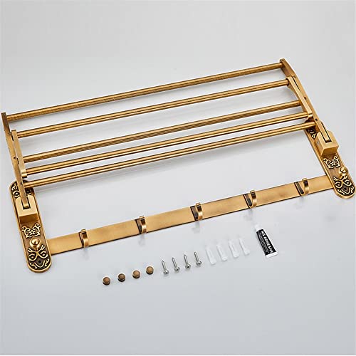 HIGOH Towel Racks,Bathroom Towel Rack Wall Mounted Towel Holder,Antique Brass Towel Rack,Wall-Mounted Alumitowel Holder,Square Design Bathroom Ac