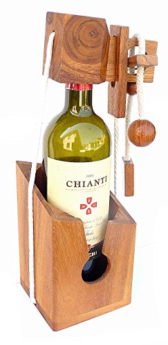 Logica Puzzles Art. Not For Alcoholics - Wooden Brain Teaser - Wine Bottle Puzzle - Difficulty 3/6 Hard - Leonardo da Vinci Collection