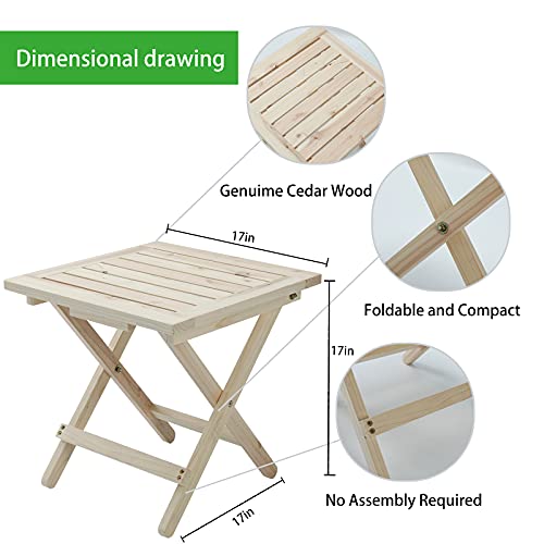 Kunste Outdoor Wooden Adirondack Chairs Lightweight Two Folding Chairs with Portable Side Table for Yard Patio Garden Lawn (Natural)