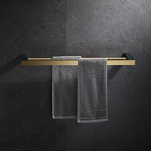 HIGOH Towel Racks, Towel Rail for Bathroom,Light Brass Brushed Towel Bar,Bathroom Hand Towel Holder,Double-Bar Nordic Bathroom Marble