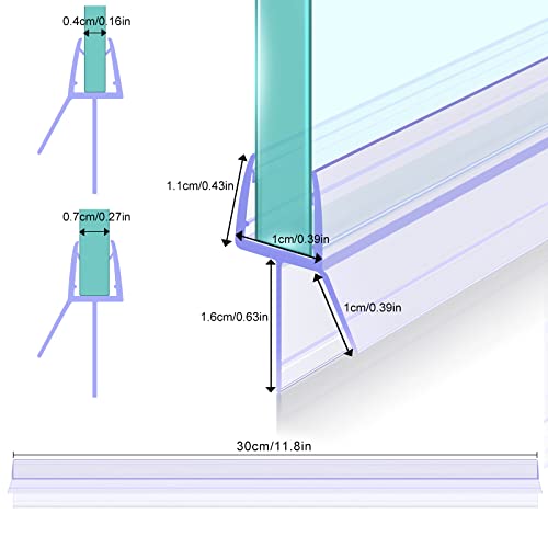 Sarmeley Shower Screen Seal Strip, 4Pcs Shower Door Seal Strip for 4-7mm Curved Or Straight Glass Up to 16mm Gap, Perfect Shower Seal Strip - 4x3