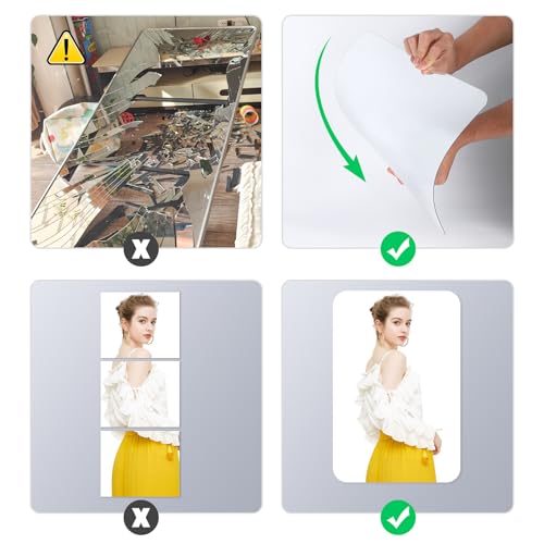 Self Adhesive Mirror Stick on Mirror 42 x 27cm Large Acrylic Mirror Wall Mirror Tile Non Glass Sticky Mirror Clear Mirror On Frameless for Bathro