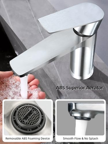 Bifordo Bathroom Tap,Easy to Install Brushed Nickel Bathroom Sink Faucet with Supply Lines & Deck Plate for 1 or 3 Hole…