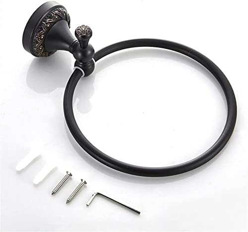 RAKUTE Black Bronze Brushed Towel Ring, Retro Towel Rack, Bathroom Pendant Black Round Towel Holder Bathroom Ring