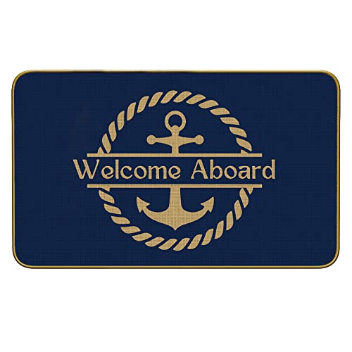 Mingnei Welcome Aboard Doormat Door Mat for Boat Home Room Entrance, Nautical Anchor Floor Mats for House Front Indoor Inside Outdoor Outside Ent