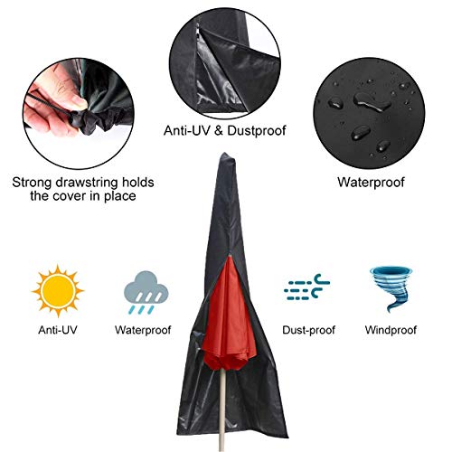Cover for Parasol, Weatherproof Outdoor Zipper Parasol Umbrella Cover for Parasols 210D Oxford Fabric, With Storage Zipper Bag - Black