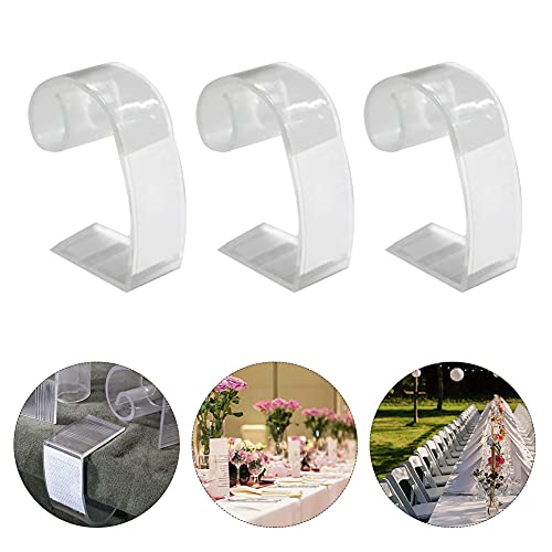 Faderr Tablecloth Clips, Table Skirt Clip, Table Skirt Clip with Ve-lcro, Clear Table Cover Cloth Clamps Holder with Hook and Loop for Wedding Ba