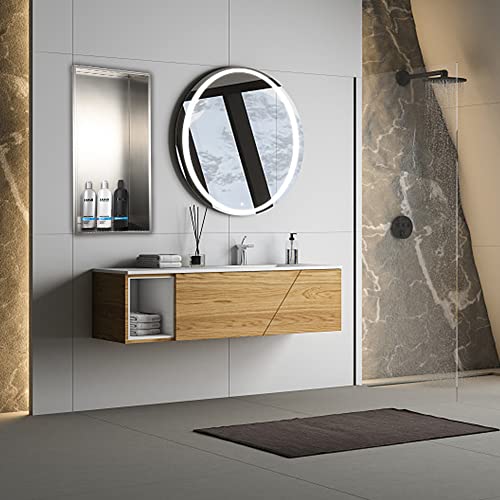 Supllueer 24"×12" Shower Niche Brushed Stainless Steel, Recessed Shower Caddy, Bathroom Shelf Insert Fits for 23"x23" Wall Hole Installation