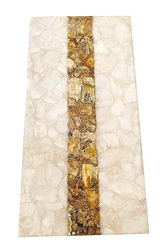36 x 72 Inches Elegant Look Kitchen Slab with Resin Art Rectangle Shape White Quartz Marble Dining Table Top from Indian Vintage Art and Crafts