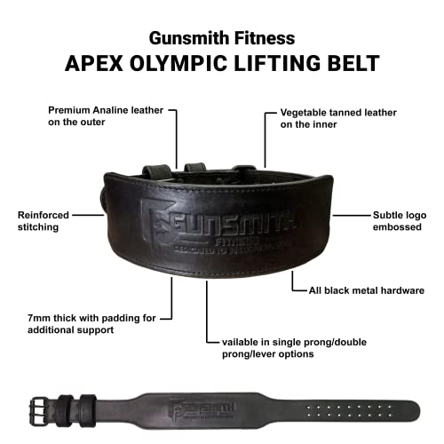 Gunsmith Fitness Apex Lifting Belt - Ultra Premium Handmade, All Black Olympic & Powerlifting